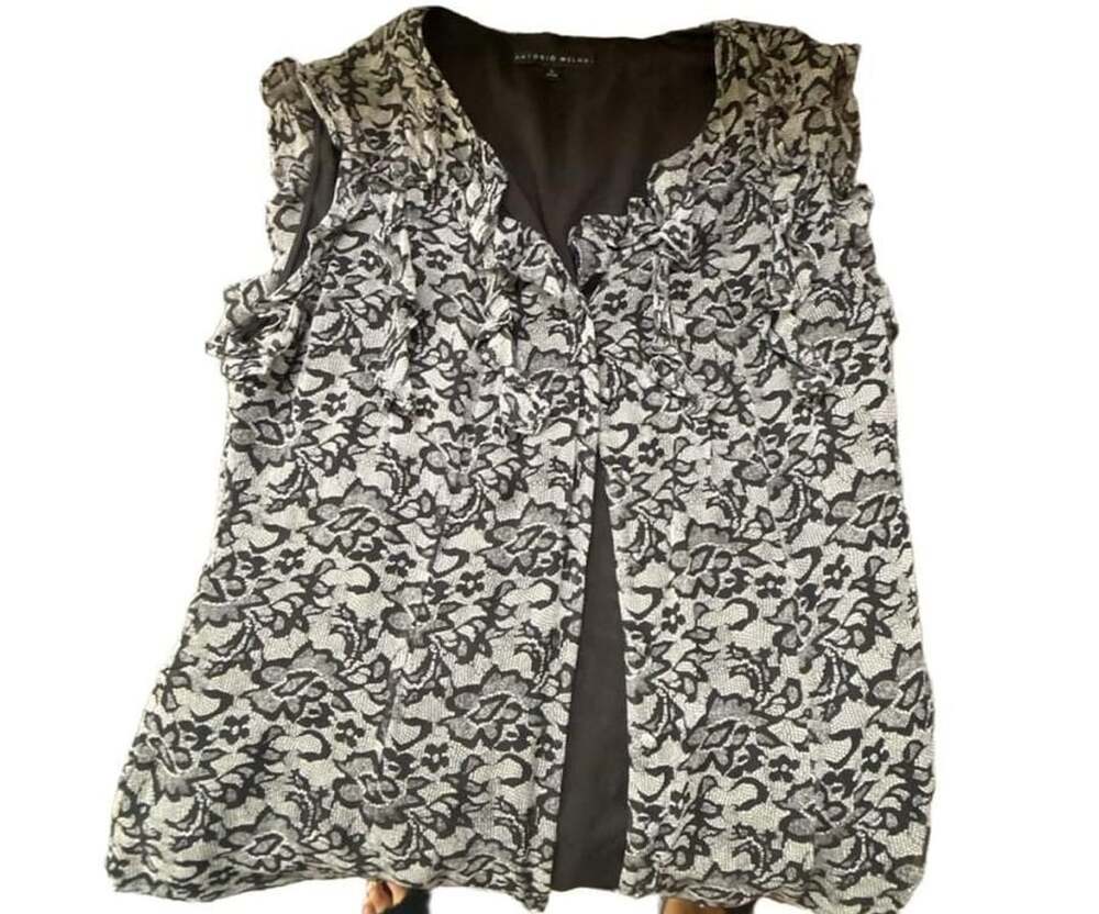 Antonio Melani Black and White Floral Lace Ruffled Sleeveless Blouse Size L